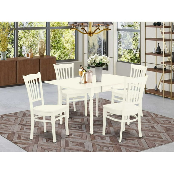East West Furniture Monza 5-piece Wood Kitchen Table Set in Linen White