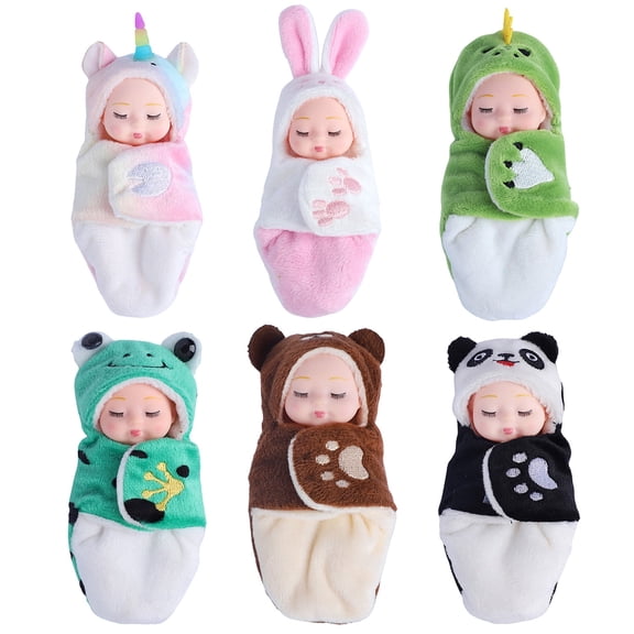 GROBRO7 Mini Reborn Dolls Set, Cute Dolls Brown Bear Rabbit Panda Dinosaur Frog Clothes Dolls, 6 Pieces