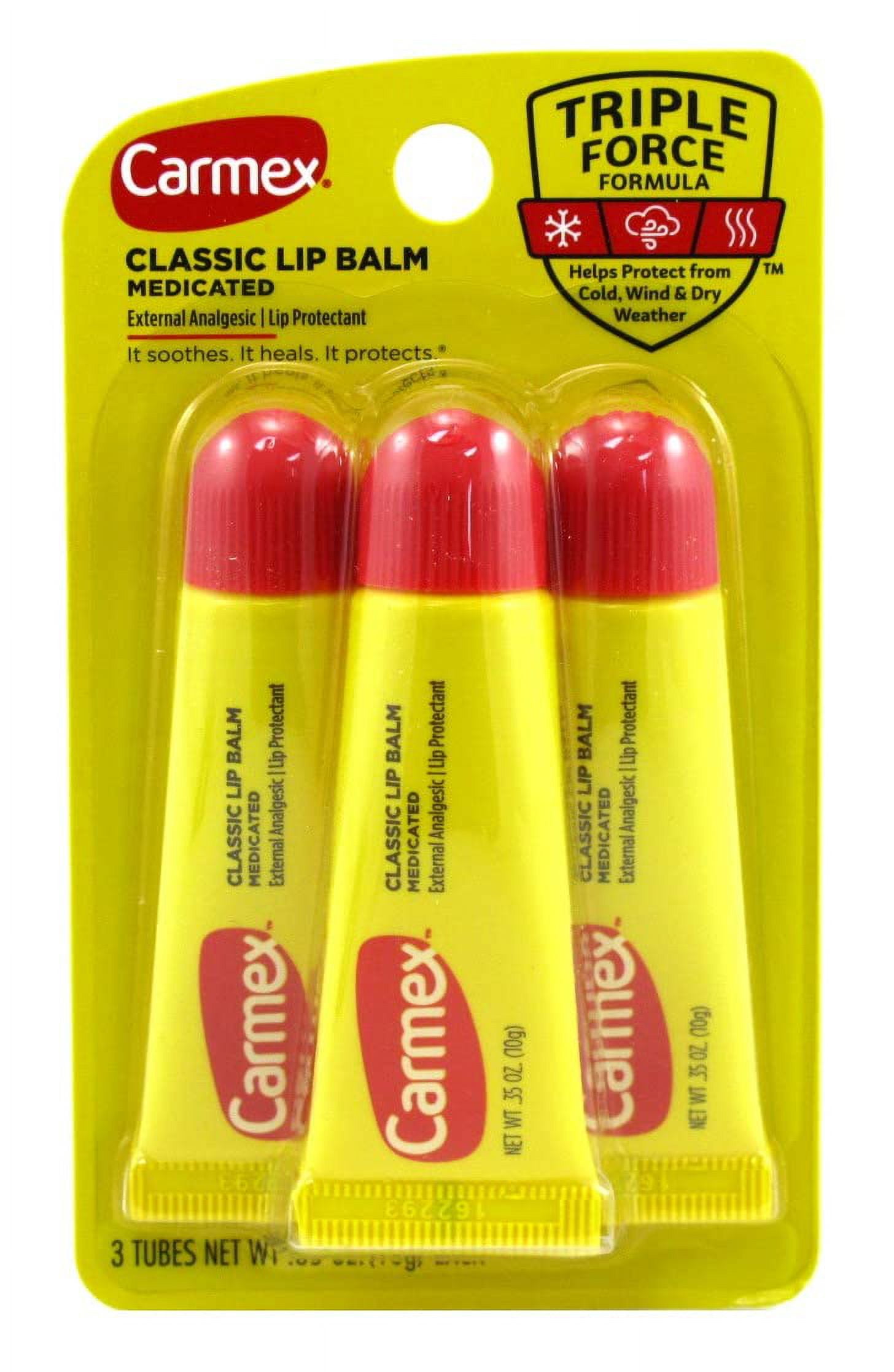 Carmex Lip Balm Tube Classic Medicated 0.35 Ounce 3 Count (10.3Ml) (Pack Of 6)