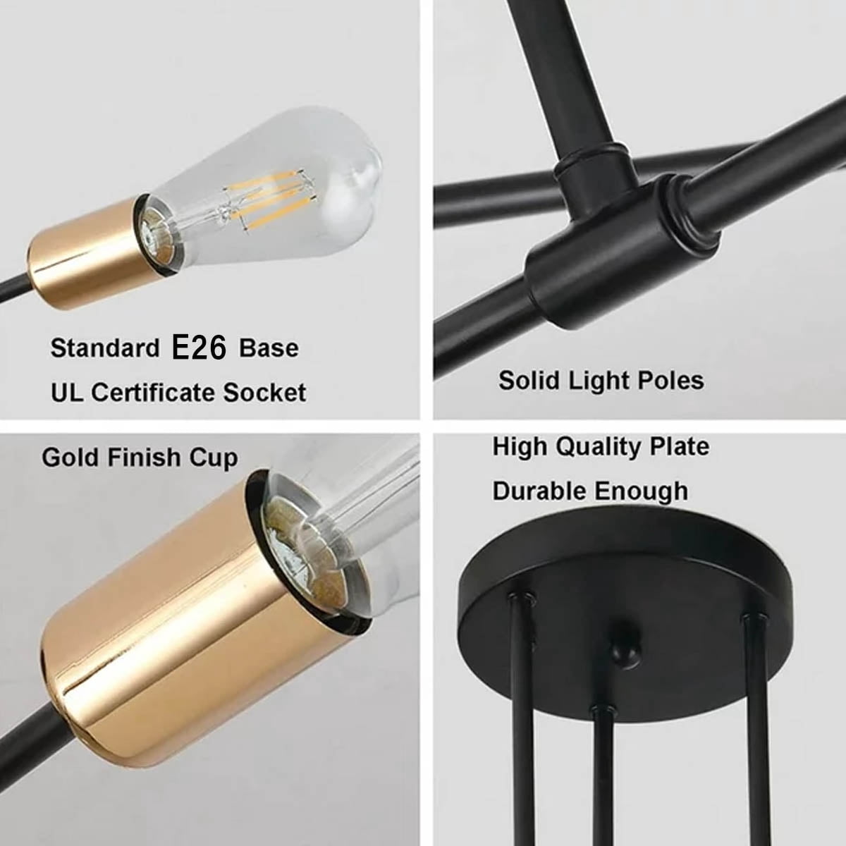 IFCOW 6-Lights Modern Mid Century Sputnik Chandelier, Semi Flush Mount Ceiling Light Fixture for Living Room Dining Room Kitchen Chandelier