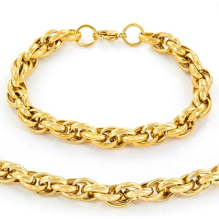 Gold-Tone Stainless Steel Rope Chain Necklace (30) and Bracelet (9) Set