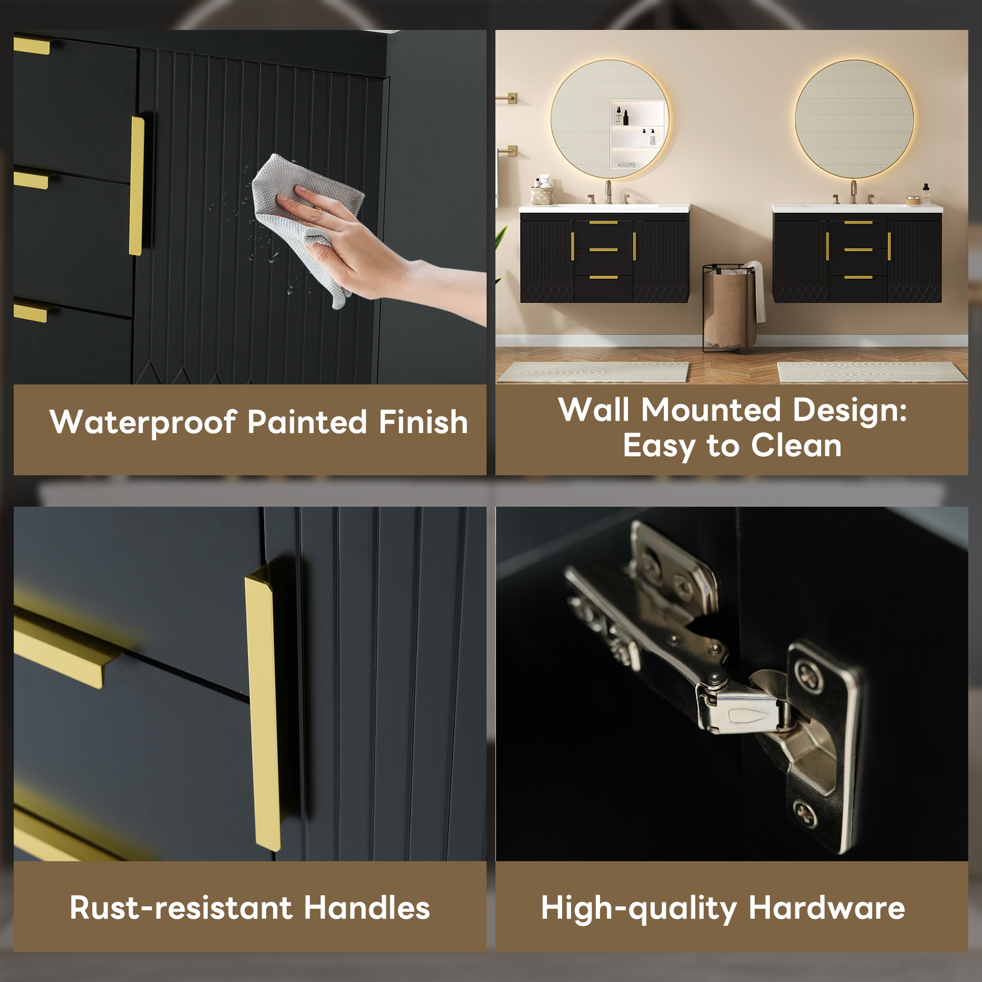 Euroco 72'' Wall Mounted Bathroom Vanity, Floating Bathroom Storage Cabinet with 2 Drawers, Solid Wood Bathroom Cabinet