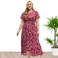 thumbnail image 1 of Puntoco Vestido Estampado De Manga Corta Con Cuello En V Sexy Talla Grande Para Mujer Rojo Xl,Regalos Para Mujer Joven, 1 of 5