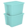 Sterilite Plastic 18 Gallon Tote Box Bleached Teal Set of 8