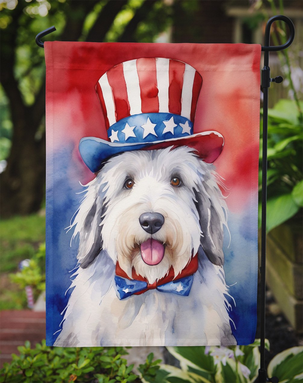 Old English Sheepdog Patriotic Garden Flag 11.25 in x 15.5 in