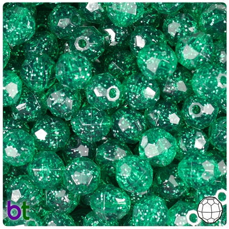 10 Mm Faceted Glass - BeadTin Emerald Sparkle 10mm Faceted Round Craft Beads (210pcs)