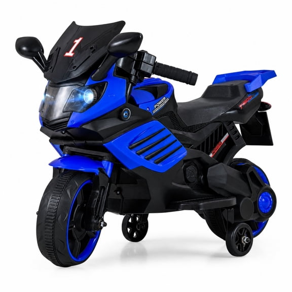ELLEGNT 6V Kids Ride On Motorcycle with Removable Training Wheels, LED Lights, Music, Ages 3 , Navy