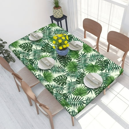 

Home Deluxe Tablecloth Tropical Palm Tree Leaves Wallpaper Waterproof Elastic Rim Edged Table Cover- For Christmas Parties And Picnics 4ft