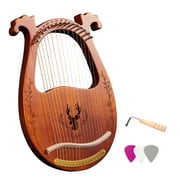 16-String Wooden Lyre Harp Resonance Box String Instrument with Tuning Wrench 3pcs Picks
