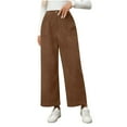 thumbnail image 2 of Zylanna Women's Pants with Pockets, Elastic Waist Baggy Fleece Lined Solid Color Winter Pants for Women Brown, 2 of 9