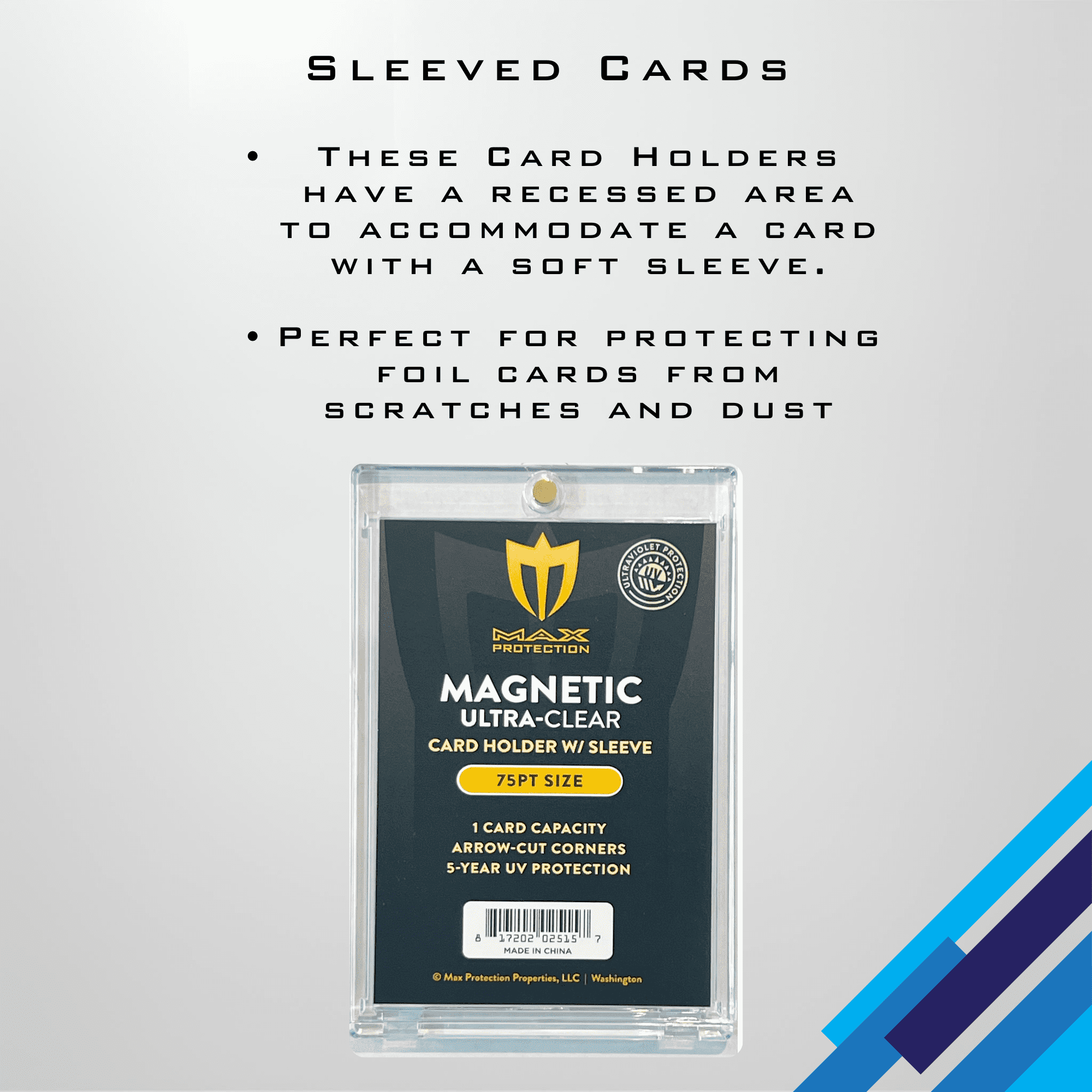 Max Protection Magnetic Card Holder for 75pt Sleeved Cards - Arrowhead Corners for Extra Protection (25)