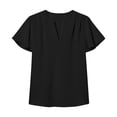 thumbnail image 5 of Xdegoge Chiffon Blouses for Women Split V Neck Short Flutter Sleeve Dressy office Workwear Loose Fit Solid Pattern Lightweight Flowy Spring Summer Tops, 5 of 6