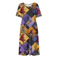 thumbnail image 4 of Women's Halloween Print Round Neck Dress with Pockets Short Sleeve Loose Midi Casual Dress for Women Fall Outfit Daily Wear Purple M, 4 of 6