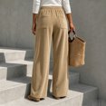 thumbnail image 4 of Stralyhd Women's Corduroy Pants High Waisted Casual Dressy Wide Leg Trousers Drawstring Loose Cozy Trendy Palazzo Pants Khaki S, 4 of 4