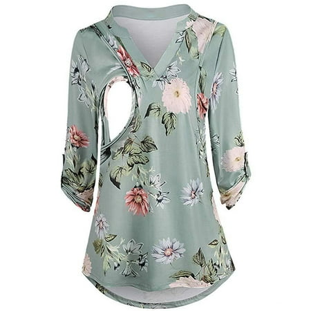 

Wolfast Promotion Pregnant Women Clothes Flower Print Nursing Shirt Chiffon Bottoming Shirt