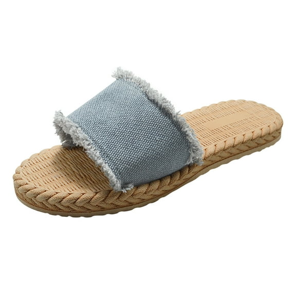 Women's Linen Flat Sandals Fashion Summer Sandals Denim Cross Women's Beach Sandals