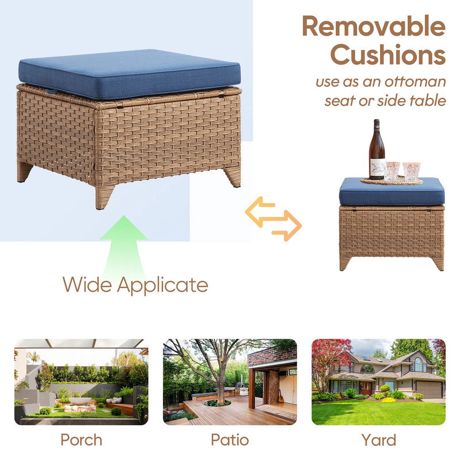 PARKWELL 7-Piece Outdoor Patio Furniture Set,Rattan Couch Rocking Chairs Set with Side Table,Ottoman,Coffee Table,Wicker Sectional Sofa Set with Cushions for Backyard Garden Pool,Navy