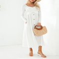 thumbnail image 4 of MesaSe Femmes Été Automne Décontracté Midi Robes Manches Longues V Cou Croix avant Côtelé Robe Élastique Robe Longue de Base avec Poches, 4 of 9