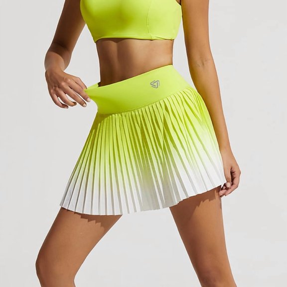 Golf Mini Skirt Women High Waist Running Outdoors Pleated Tennis Sport Skirt Pocket Gradient Color Fitness Casual Skorts