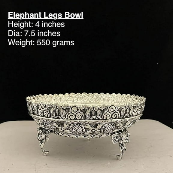 German silver urli bowl fully carved elephant legs for home décor/fruits/ snacks