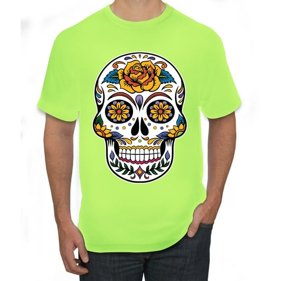 Wild Bobby Day Of The Dead Sugar Skull Pop Culture Men Graphic Tee, Safety Green, Small