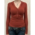 thumbnail image 2 of Women'S Pullover Sweaters, Long Sleeve V Neck Ribbed Knit Shirts Casual Button Tunic Tops 2025 Fall Trendy Rust Red S, 2 of 5