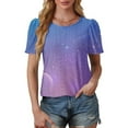 thumbnail image 4 of RYRJJ Womens T Shirts Short Sleeve Pleated Dressy Casual Crewneck Summer Tops Gradient Tie Dye Cute Tunic Eyelet Blouses(Navy Blue,S), 4 of 7