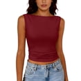 thumbnail image 5 of Women's Basic Tank Top Crew Neck Sleeveless Camisole Shirts Wine L, 5 of 6