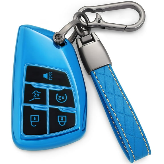 Full-Body TPU 5-Button Key Fob Cover with Keychain for 2021-2024 Chevrolet Suburban Tahoe GMC Yukon Denali Sierra Silverado Buick Envision Models