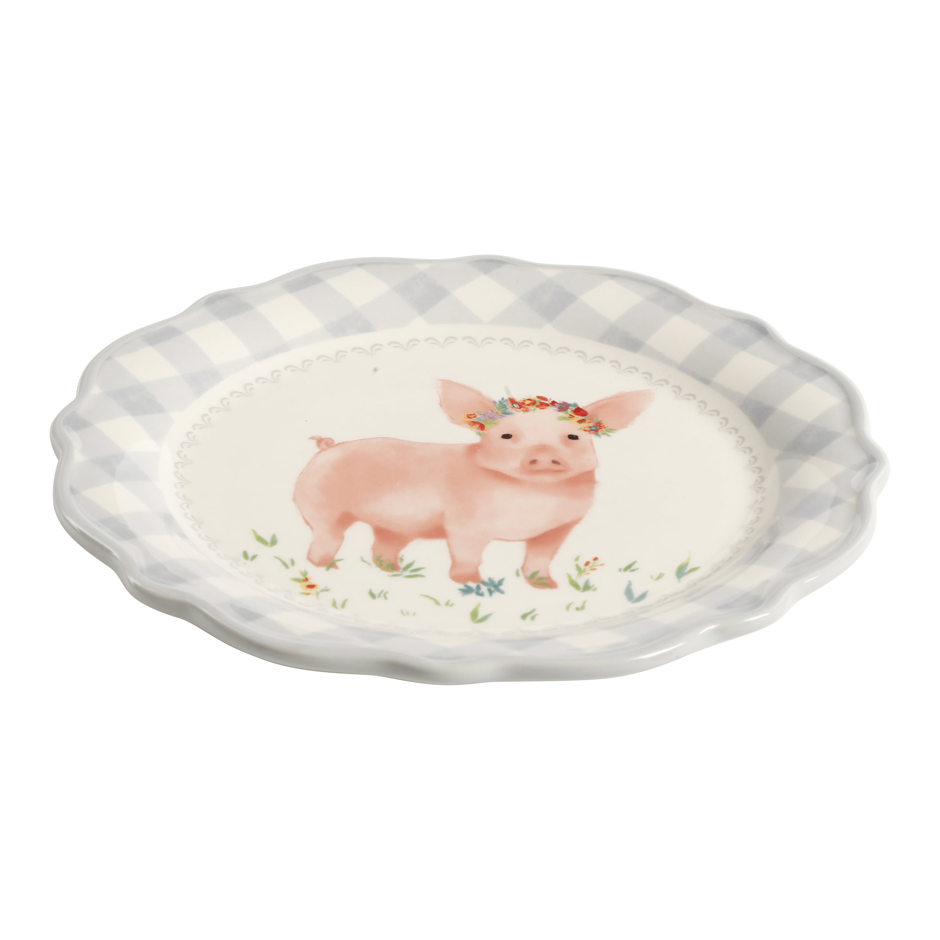 The Pioneer Woman Gray Gingham with Pig Decal Appetizer Plate