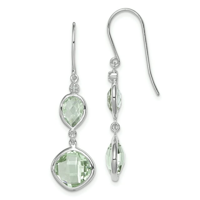 925 Sterling Silver Diamond Green Quartz Earrings Drop Dangle