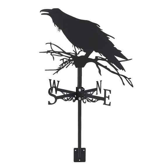 Crow Iron Wind Direction Indicator Weathervane for Outdoor Garden Wind Measuring Tool Electrophoresis Black 285x345x18mm