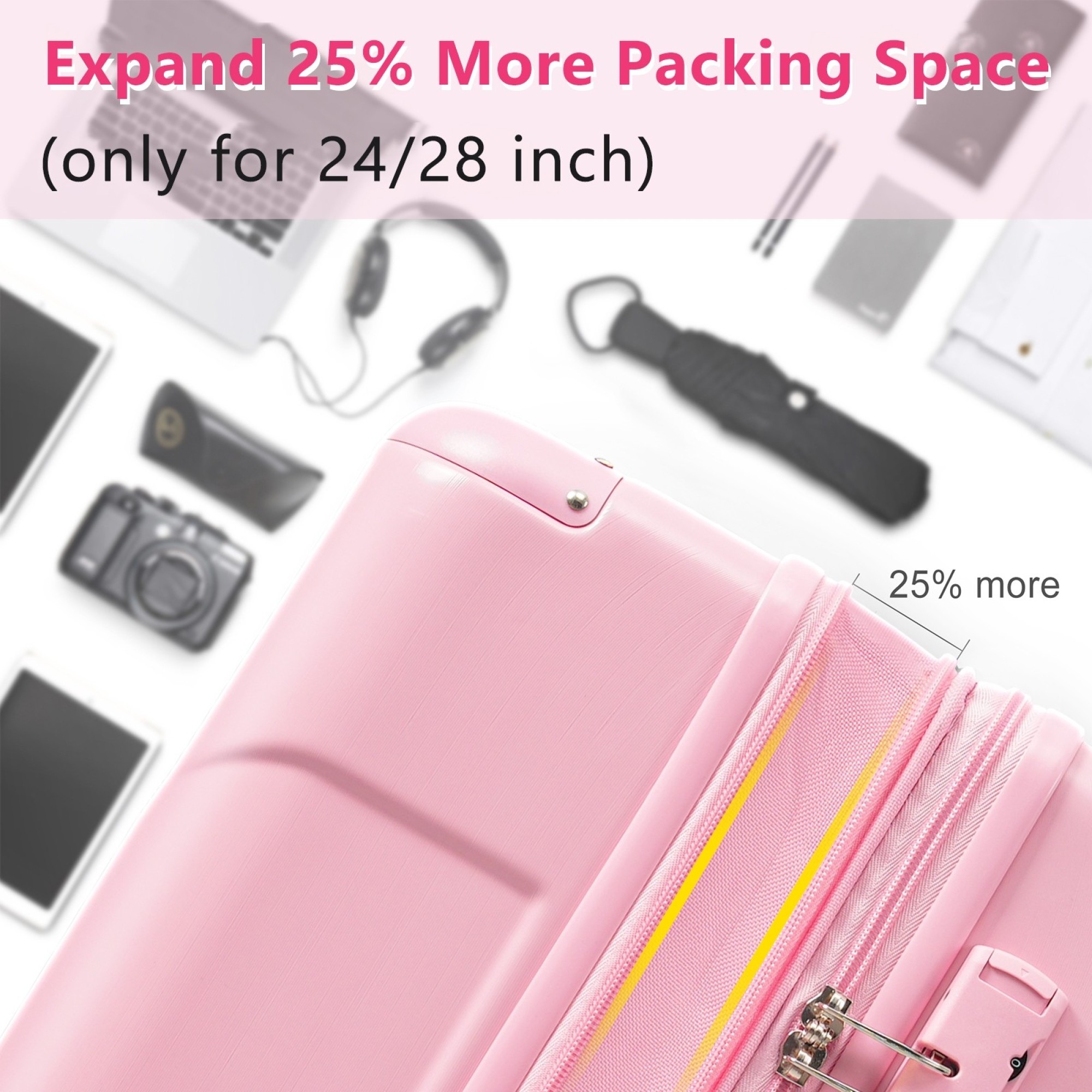 24 Inch Checked Luggage, ABS+PC Lightweight&nbsp;Hardshell Suitcase with TSA Lock & Spinner Silent Wheels, Medium Size with 65L Capacity, Convenient for Trips, White