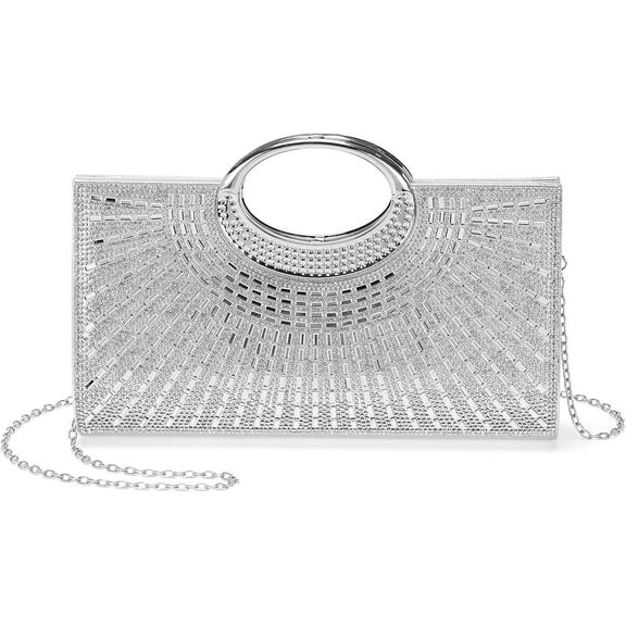 Evening Bags Clutch Purses for Women Formal, Handbags Purse Shoulder Bag with Chain Sparkly for Wedding Guest Party Silver