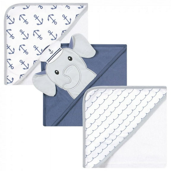 Hudson Baby Cotton Towels, Sailor Elephant, 3 Count