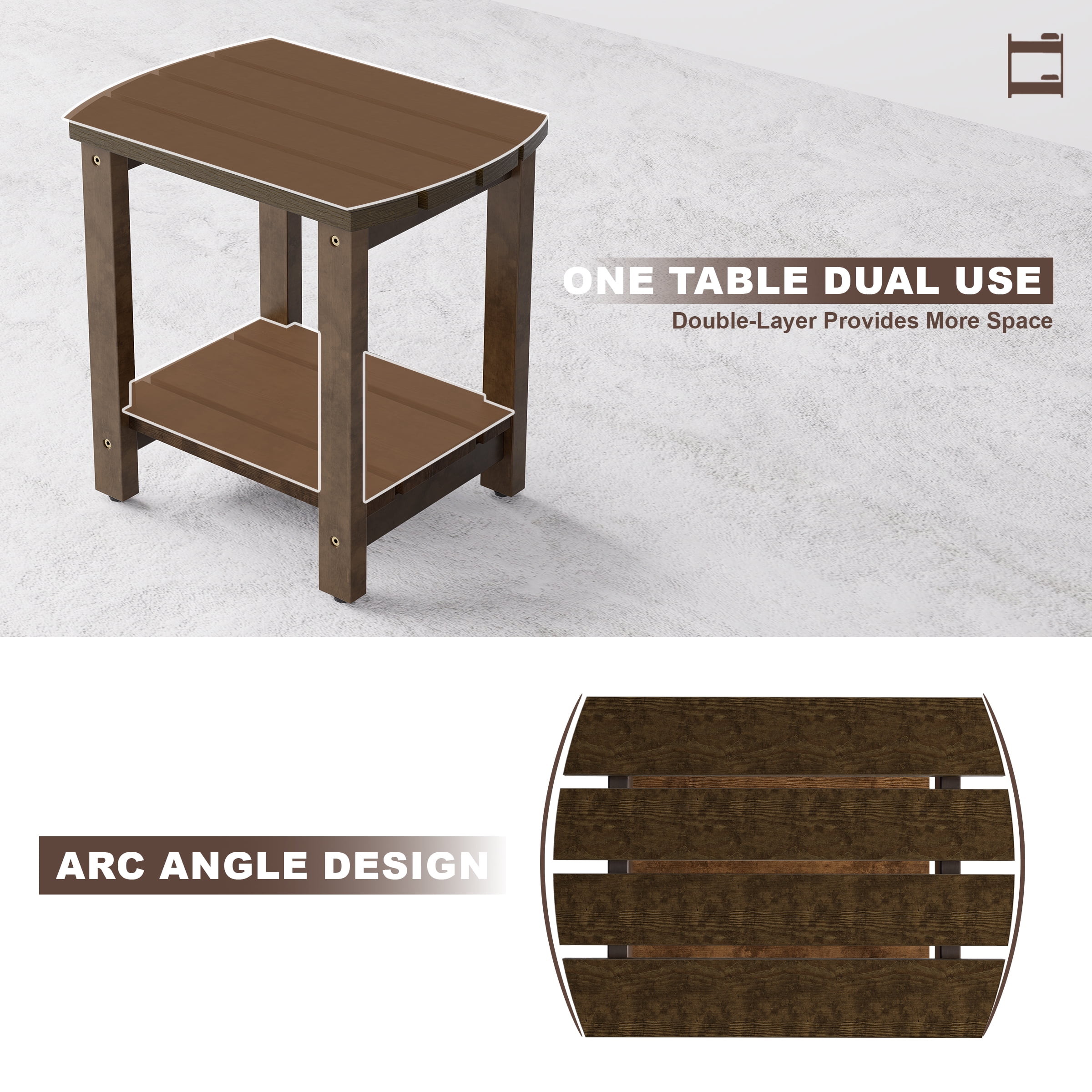 SENWEST Mid-Century and Weather-Resistant Pine Wood End Table, Dark Brown