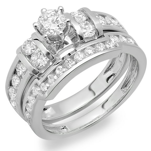 Dazzlingrock Collection 1.80 Carat (ctw) 14K Round Diamond Bridal Engagement Ring Wedding Band Set, White Gold, Size 9