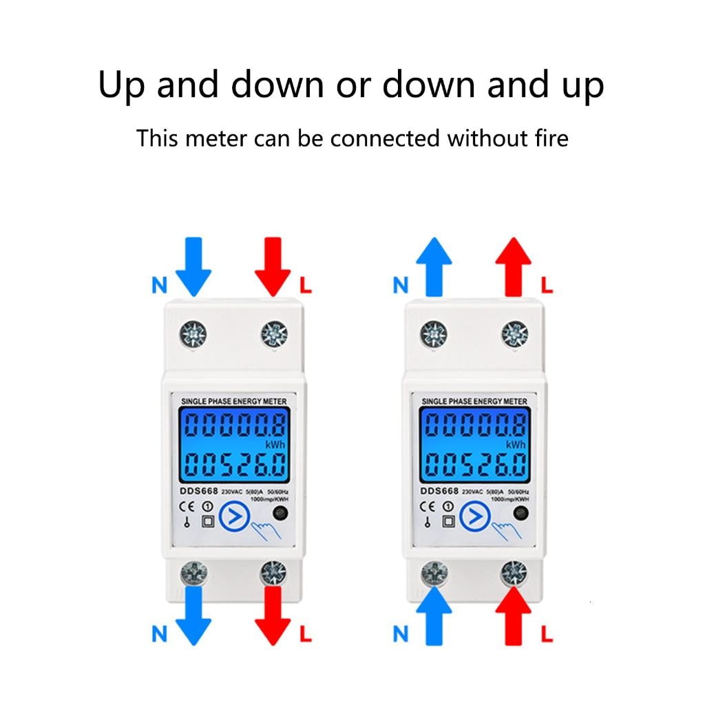 Electricity Meter Din Rail Consumption Wattmeter Monitors Multimeter LCD Display