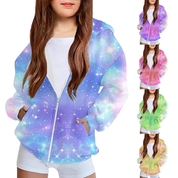 abtuhar Girls Jackets,Jackets for Girls,Toddler Kids Boys Girls Fashion Solid Color Print Long Sleeve Pocket Zipper Hoodies Coat Blue 4 Years
