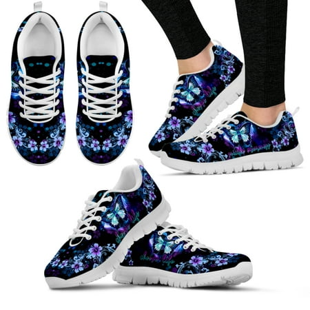 

Purple Bohemian Mandala Flower Design Lightweight Outdoor Shoes Butterfly Pattern Comfortable Platform Sneakers