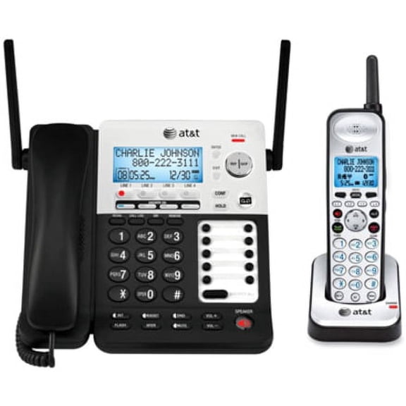 AT&T SynJ SB67138 DECT Cordless Phone - Silver 4 x Phone Line - Speakerphone - Answering Machine - Backlight