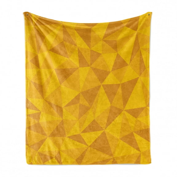 Yellow Soft Flannel Fleece Throw Blanket, Abstract Triangular Cubic Unusual Shaded Shapes Patterns Mosaic Design, Cozy Plush for Indoor and Outdoor Use, 70" x 90", Yellow Orange, by Ambesonne