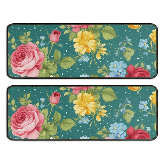 Kitchen Rugs Sets Of 2,Pioneer Flower Floral Print Pattern Anti Fatigue Kitchen Mat Rugs Non Slip Washable,Decorative Kitchen Floor Mats for Kitchen,Sink,Laundry,17"x47" 17"x47"