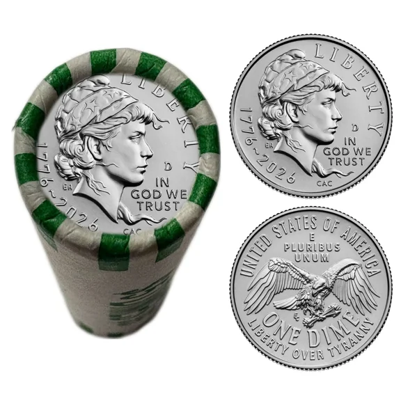 Collectible 2026-D Emerging Liberty Dime Coin Roll • 50 Brilliant Uncirculated Coins • Denver Mint • 1776-2026 America's 250th
