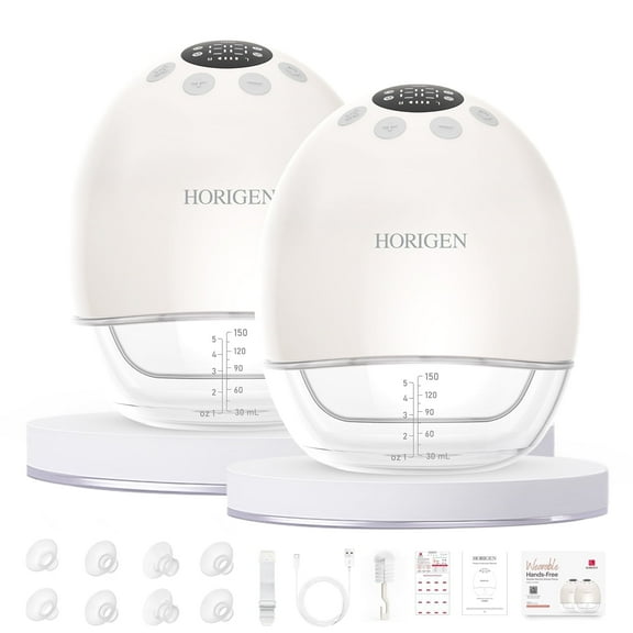 Horigen AOV6861 White Double Electric Breast Pump, Wearable Hands-Free, Smart Memory, 3D Pumping, Portable Quiet
