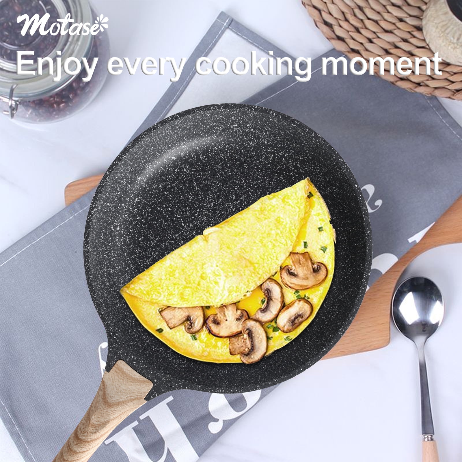 Motase 12 Pieces Kitchen Nonstick Frying Pan Sets Aluminum Cookware with Removable Handle,White, Size: 12PS