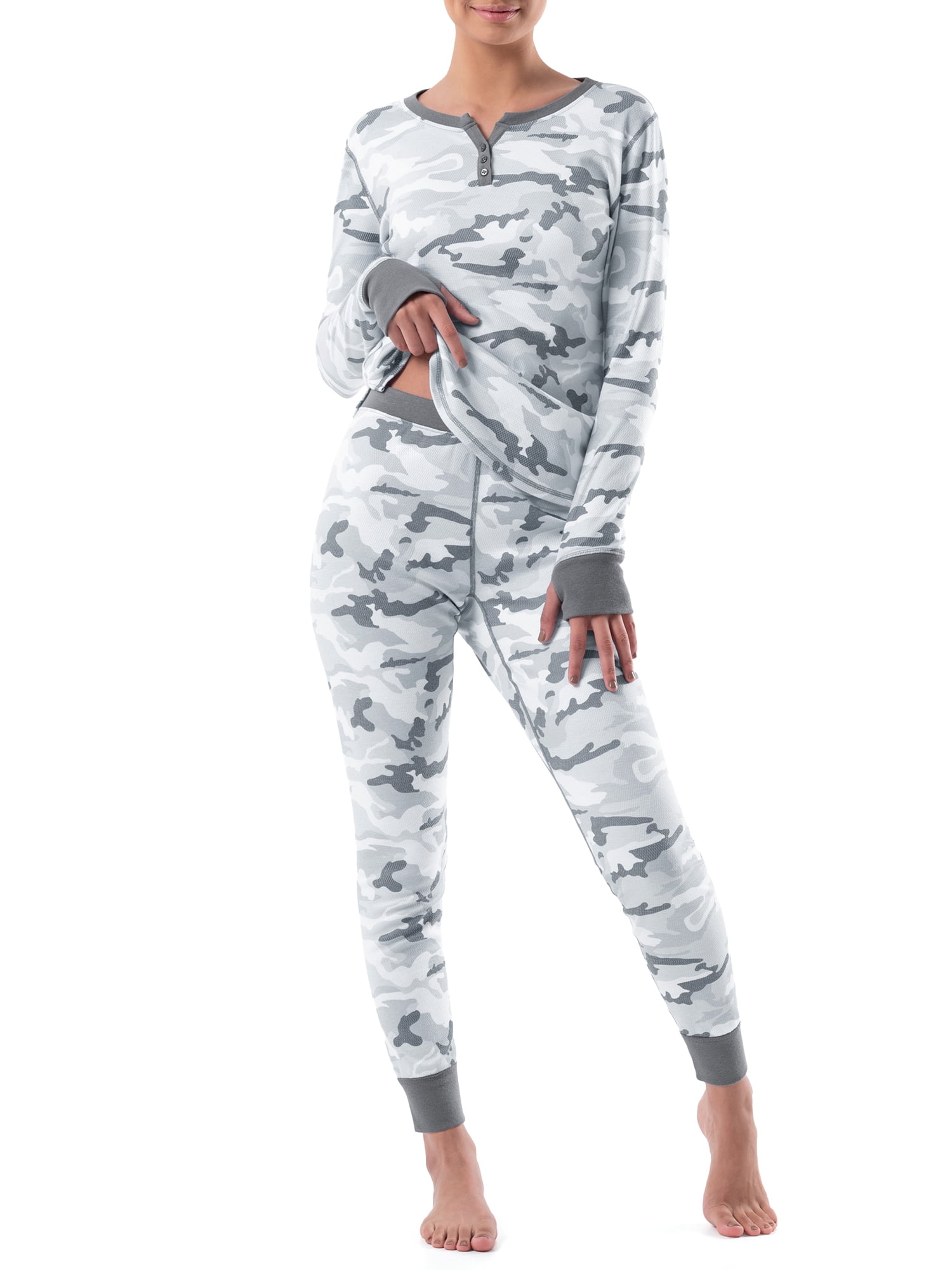 Fruit of the Loom Women's and Women's Plus Thermal Henley Top & Bottom Set