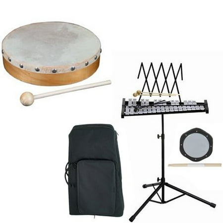 Band Directors Choice Educational Bell Kit Pack Deluxe w/Carry Bag, Drum Practice Pad & Sticks & Bonus 8" Hand Drum