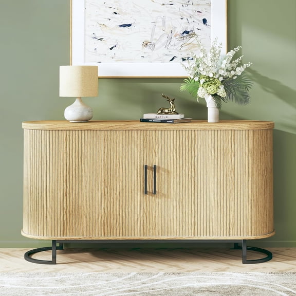 Tomnk Woo 54.3" Buffet Cabinet with Storage, Tambour Doors, Adjustable Shelves, Multifunctional Sideboard Console for Living Room, Dining Room, Kitchen