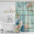 thumbnail image 3 of Teal Beach Coastal Shower Curtain, Waterproof Shower Curtains for Bathroom, Summer Nautical Coral Shell Botanical Vintage Washable Fabric Bathtub Curtain Set Bath Decor with 12 Hooks 48"x72", 3 of 8